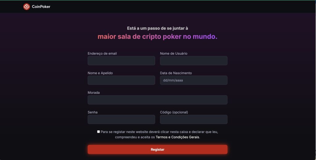 Cadastro CoinPoker