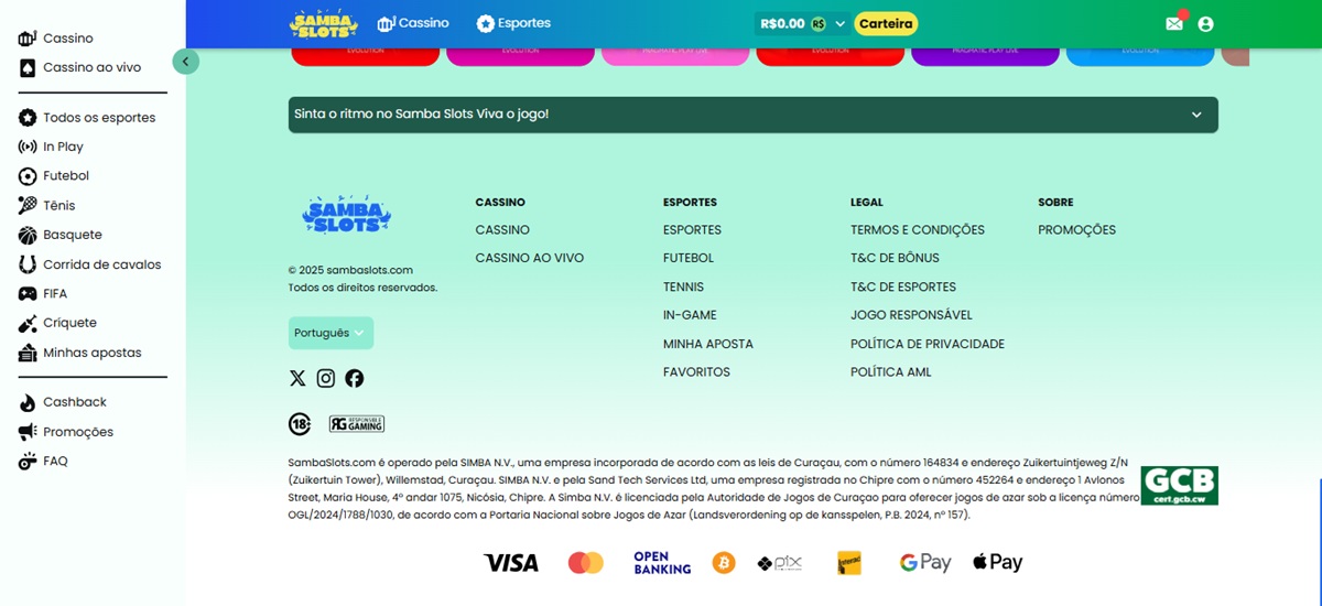 Não faltam opções para jogar no cassino ou apostar em esportes no Samba Slots